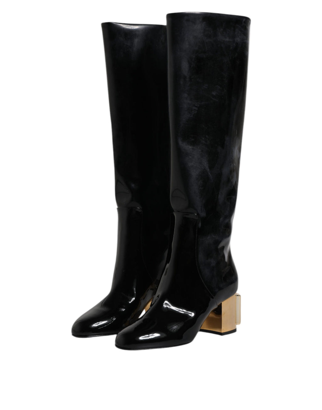 Chaussures Bottes Hautes Vally En Cuir Verni Noir Dolce & Gabbana