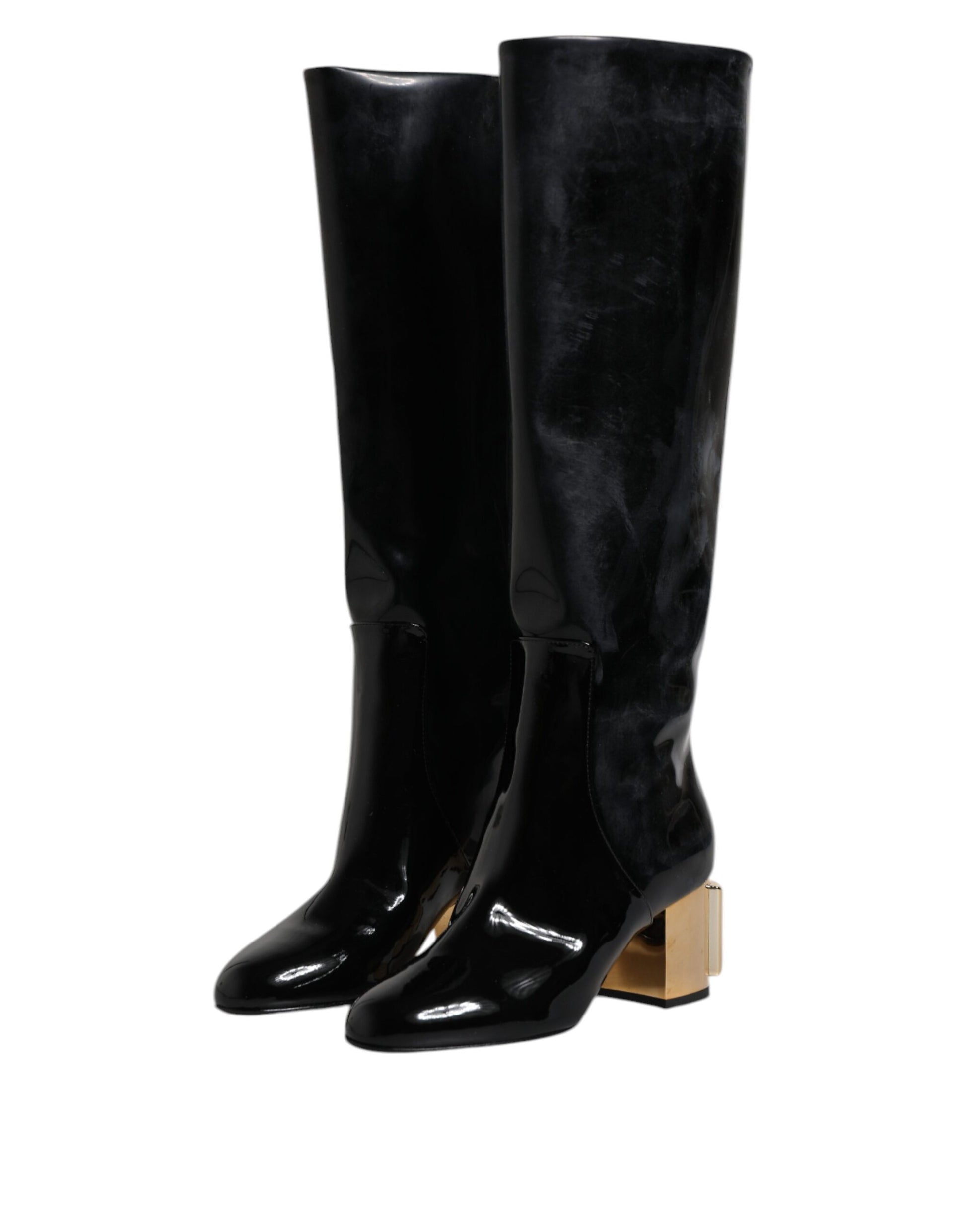 Chaussures Bottes Hautes Vally En Cuir Verni Noir Dolce & Gabbana
