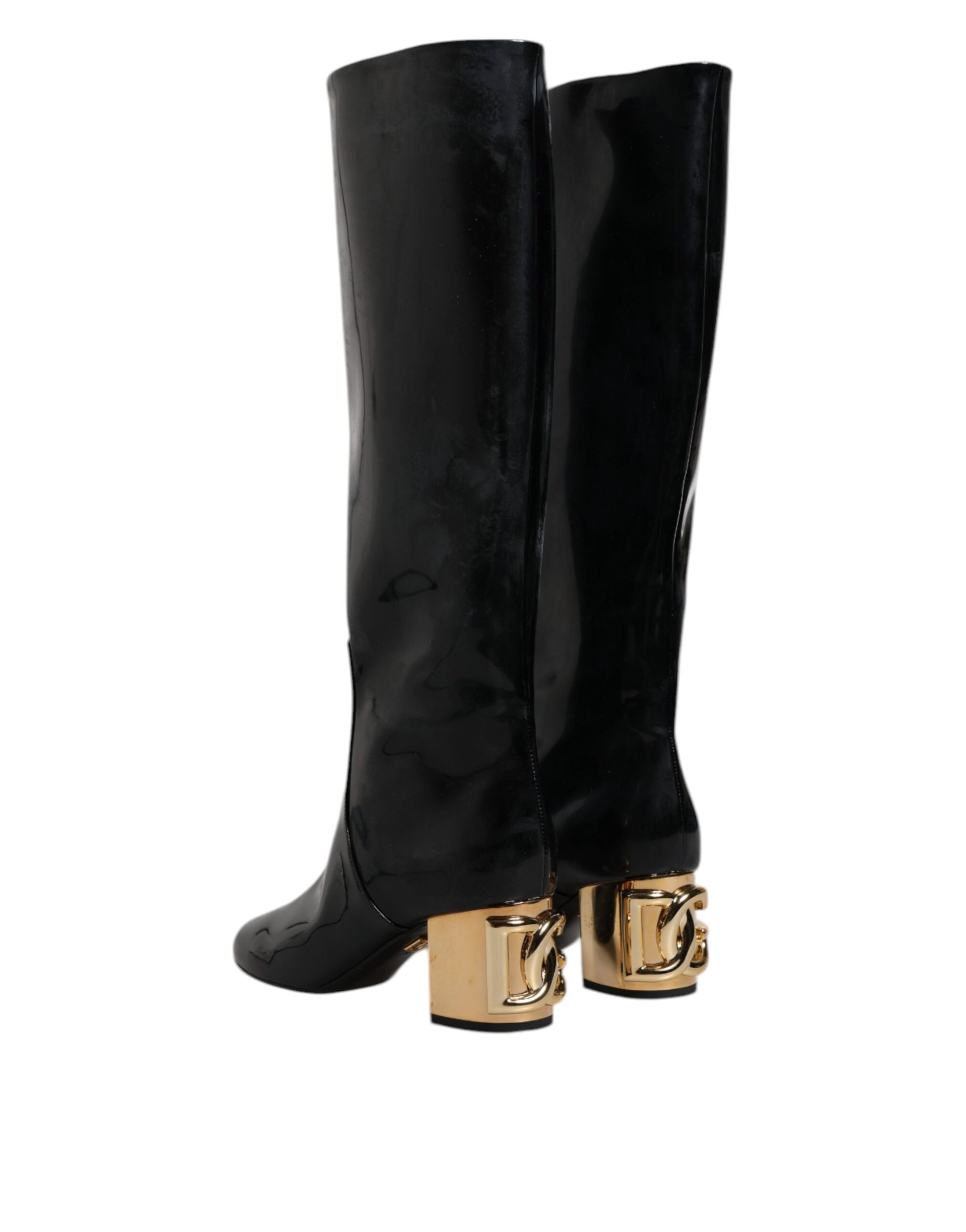 Chaussures Bottes Hautes Vally En Cuir Verni Noir Dolce & Gabbana