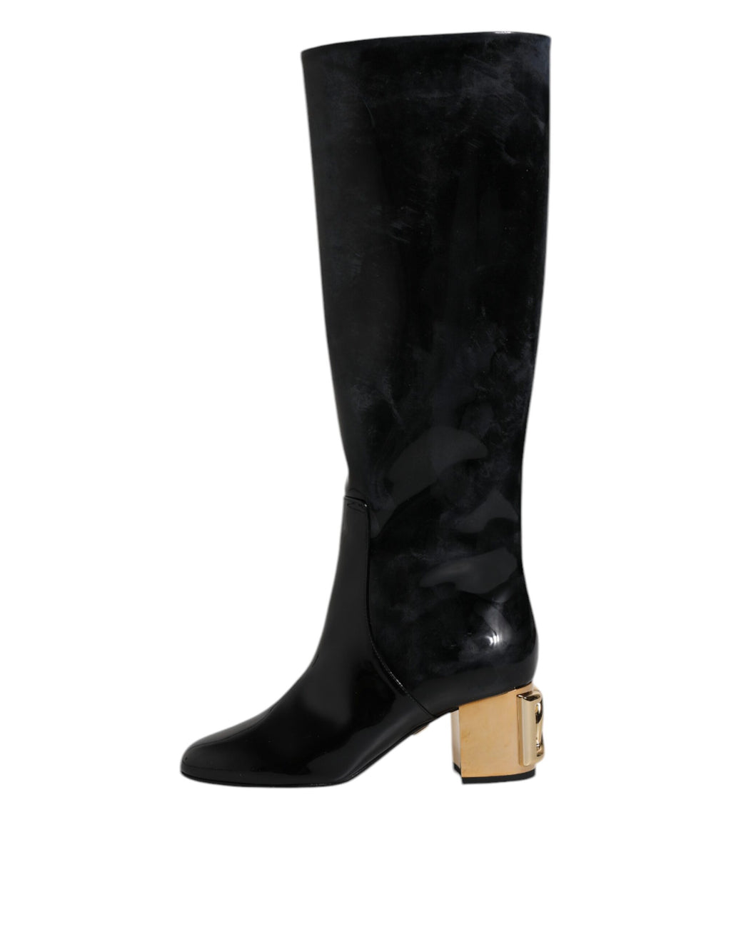 Chaussures Bottes Hautes Vally En Cuir Verni Noir Dolce & Gabbana