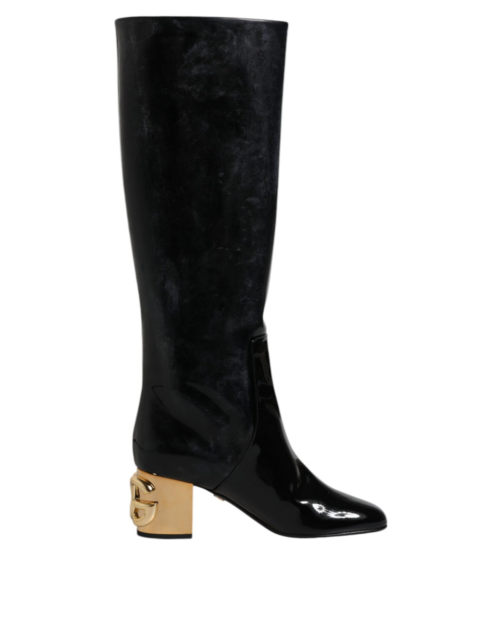 Chaussures Bottes Hautes Vally En Cuir Verni Noir Dolce & Gabbana