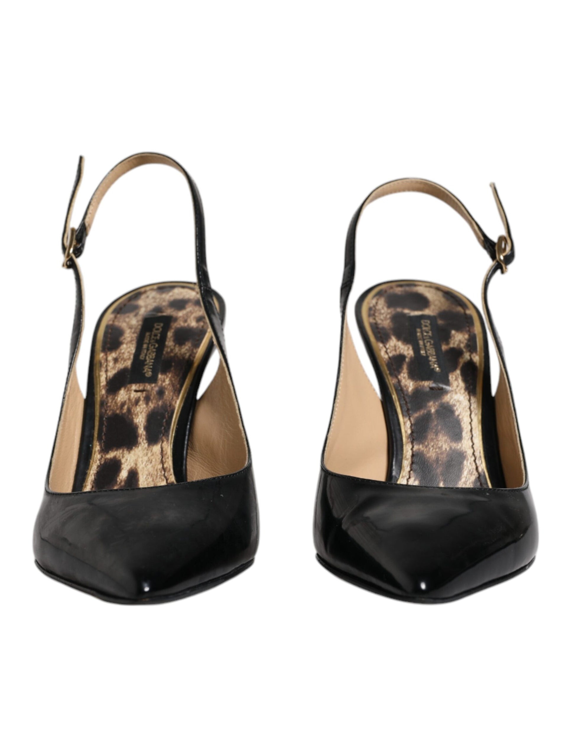 Chaussures Slingbacks à Talons Hauts en Cuir Noir Dolce & Gabbana