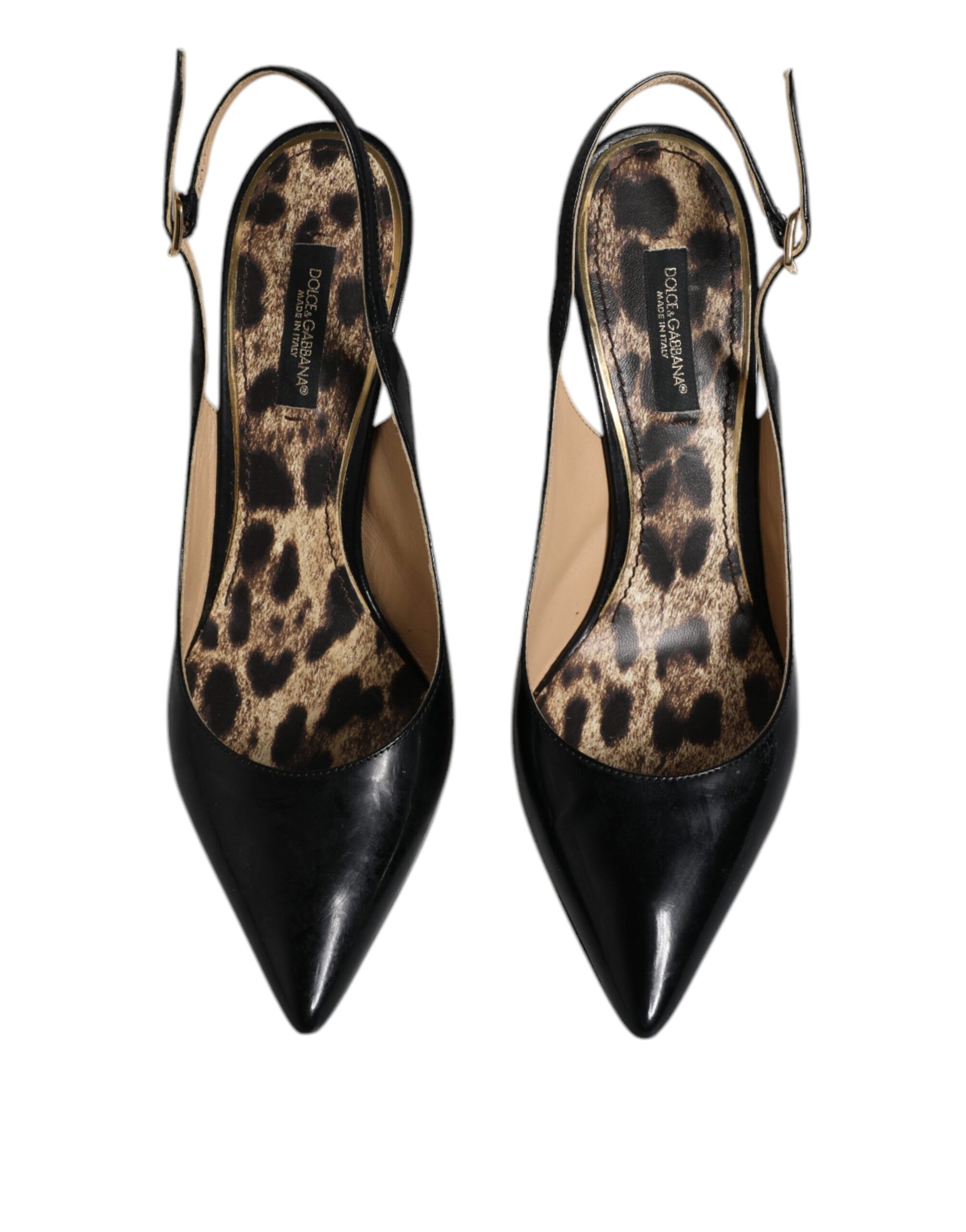 Chaussures Slingbacks à Talons Hauts en Cuir Noir Dolce & Gabbana