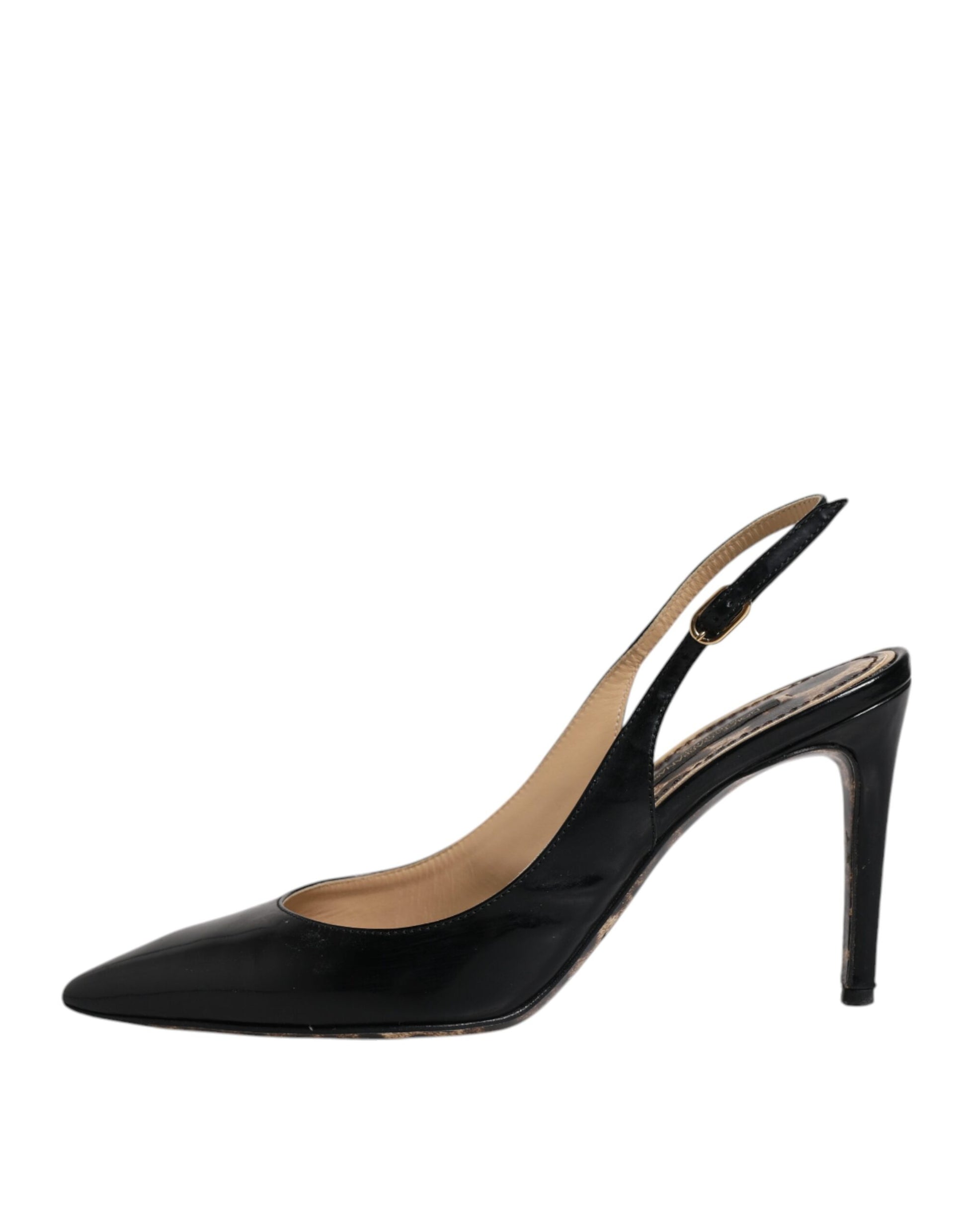 Chaussures Slingbacks à Talons Hauts en Cuir Noir Dolce & Gabbana