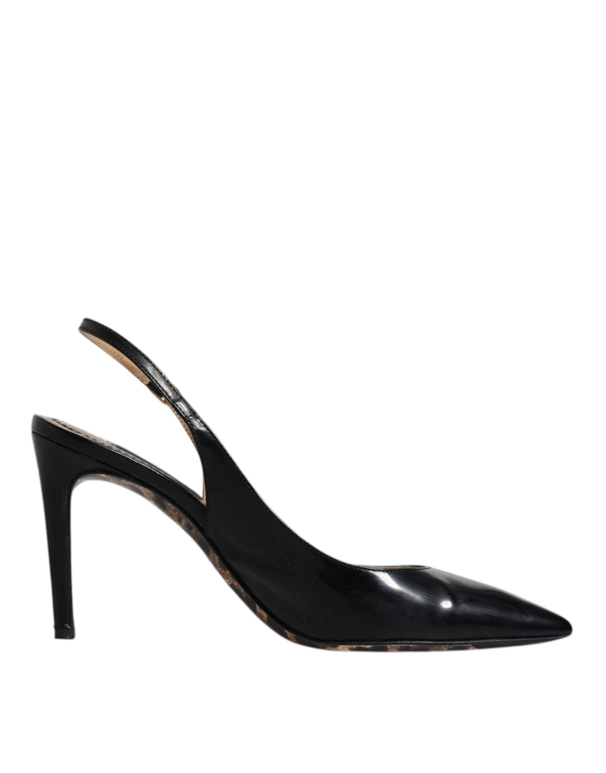 Chaussures Slingbacks à Talons Hauts en Cuir Noir Dolce & Gabbana