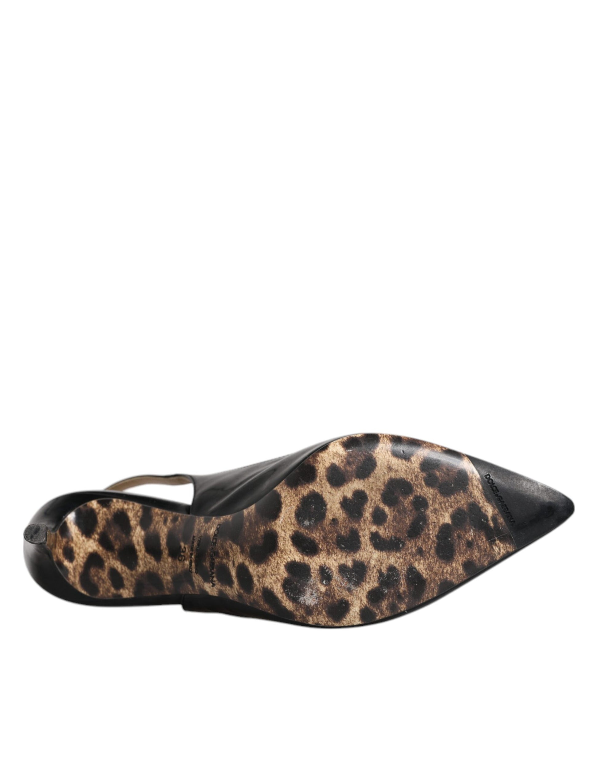 Chaussures Slingbacks à Talons Hauts en Cuir Noir Dolce & Gabbana