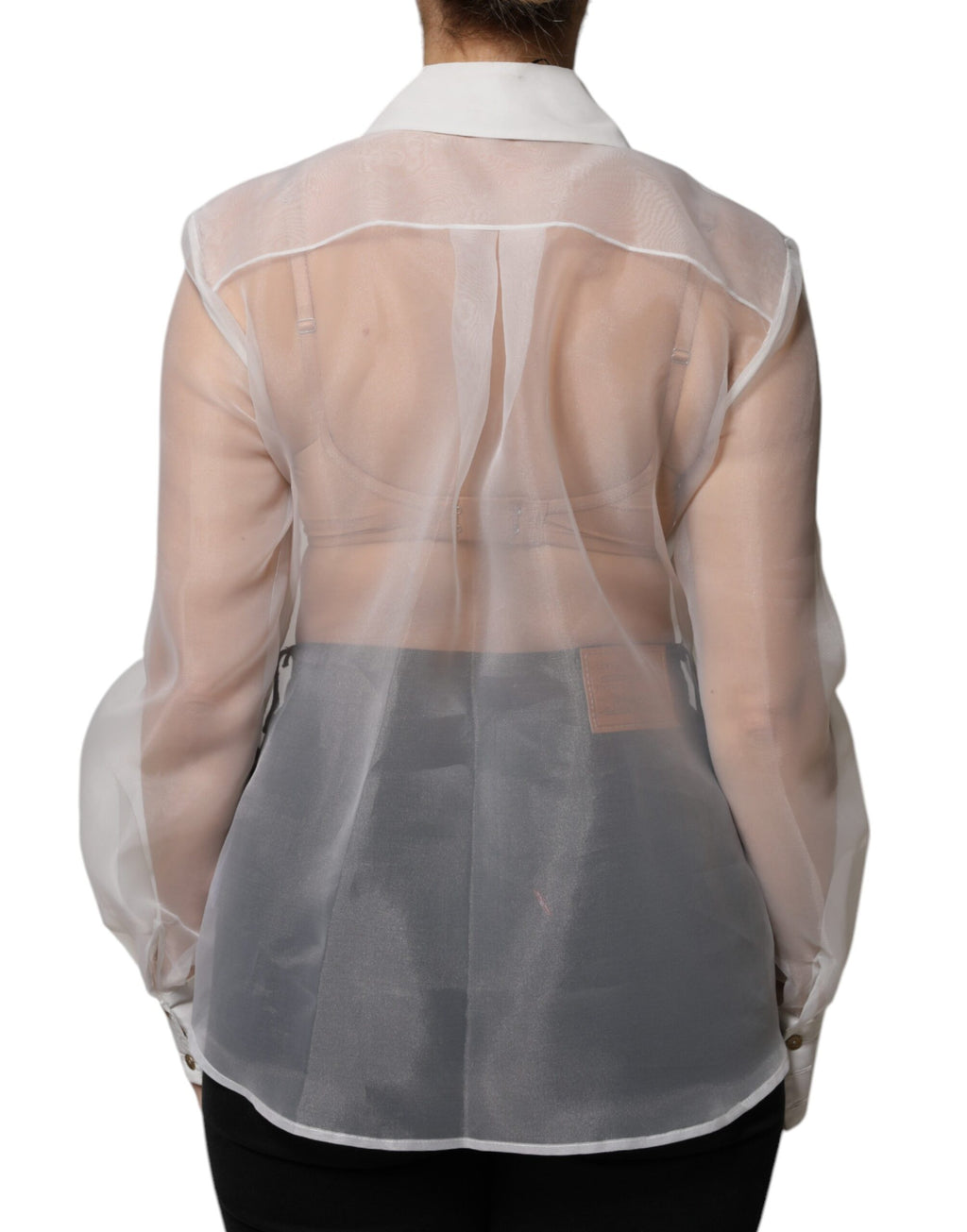 Haut à manches longues Elisabetta Franchi blanc transparent à col et boutons