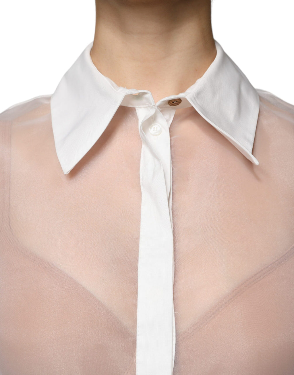 Haut à manches longues Elisabetta Franchi blanc transparent à col et boutons