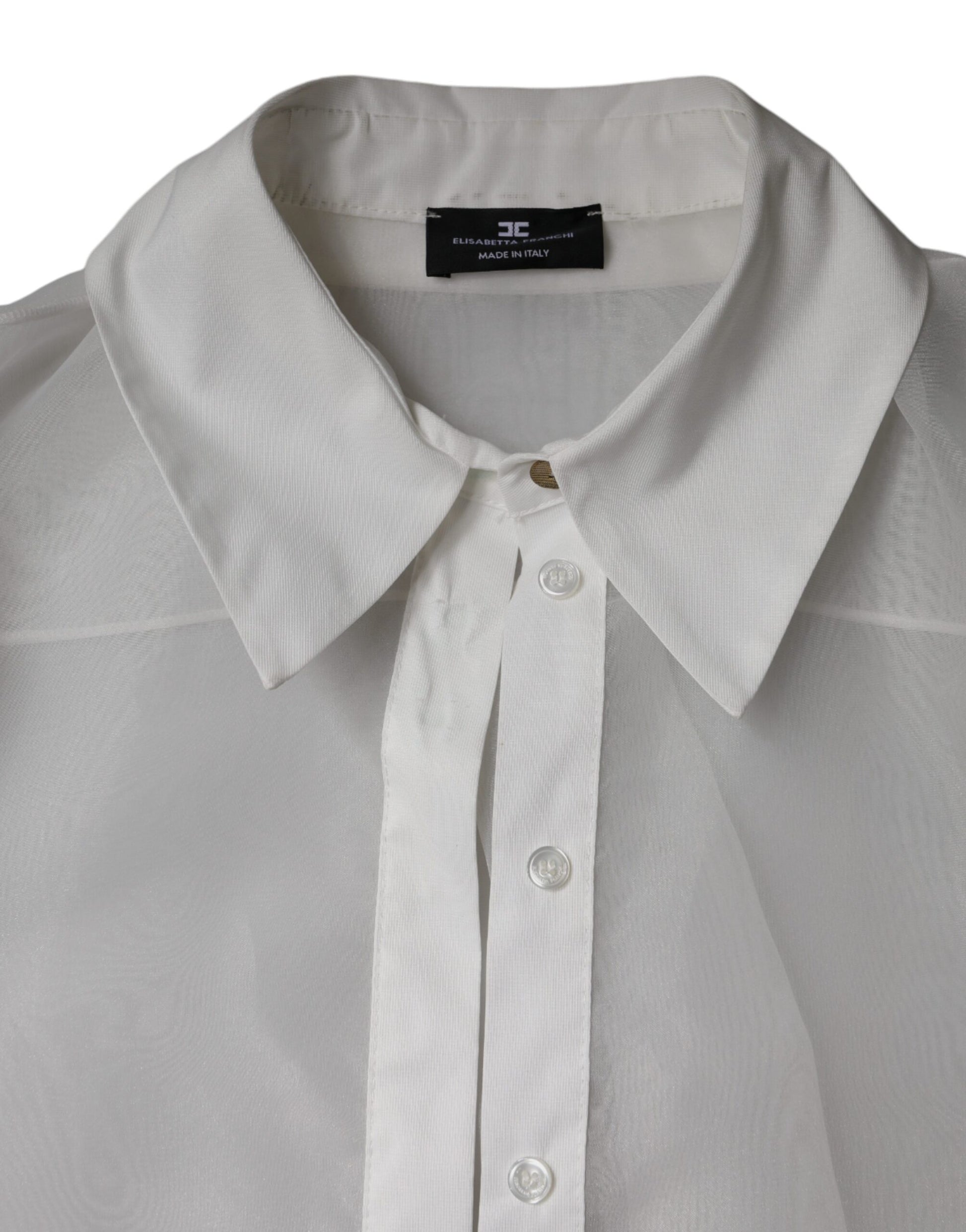Haut à manches longues Elisabetta Franchi blanc transparent à col et boutons
