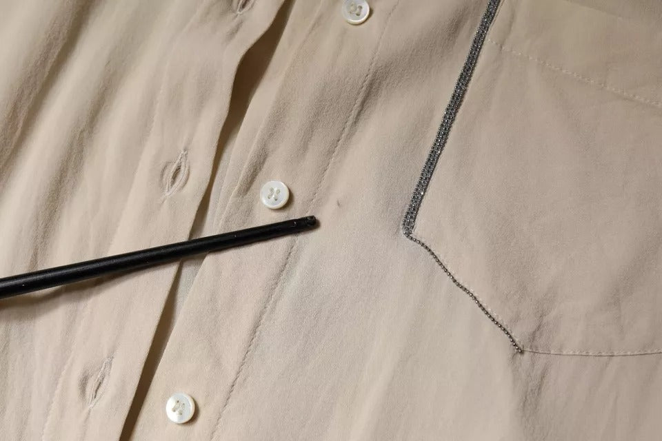 Chemisier boutonné à col Brunello Cucinelli en mélange de soie beige