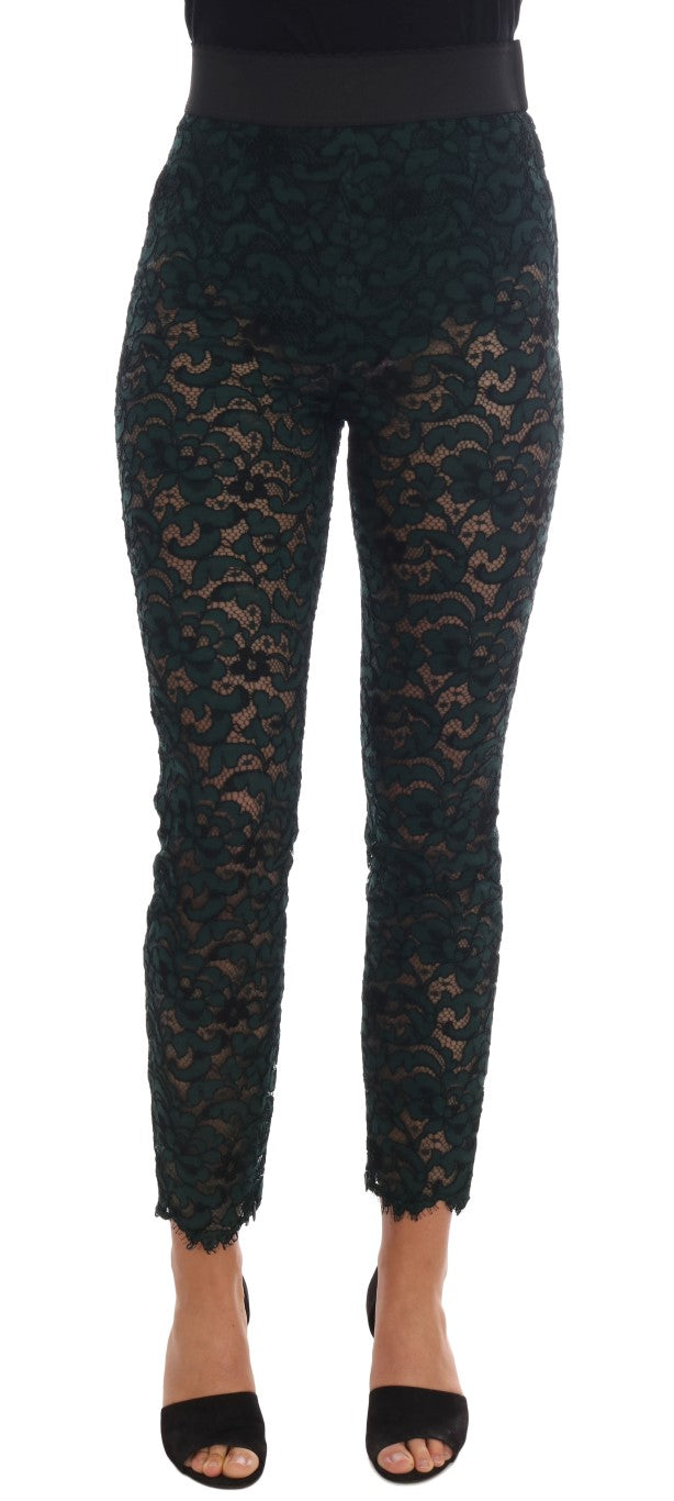 Pantalon leggings en dentelle florale verte Dolce & Gabbana