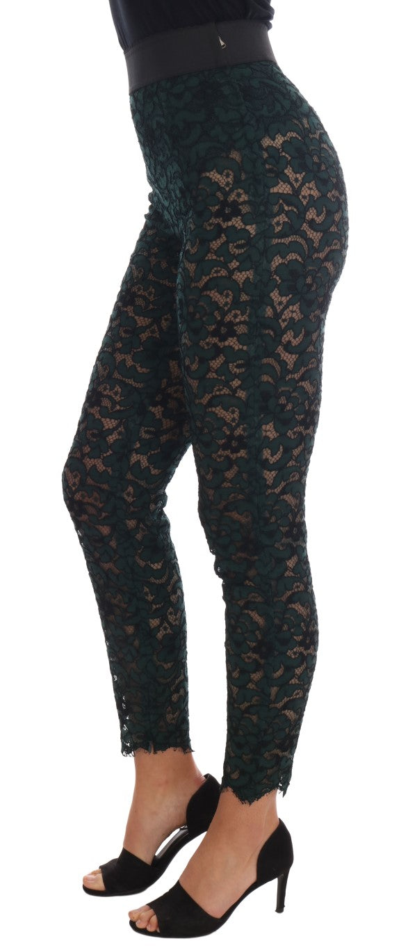 Pantalon leggings en dentelle florale verte Dolce & Gabbana