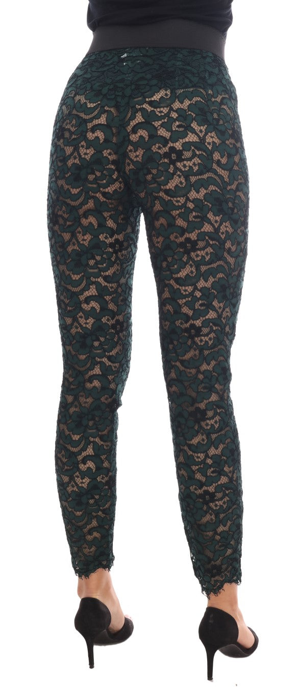 Pantalon leggings en dentelle florale verte Dolce & Gabbana