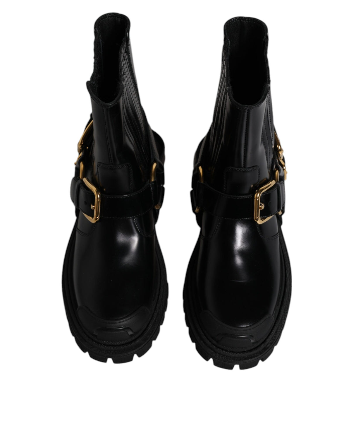 Dolce & Gabbana Schwarze Leder Slip-On Stretch Trekking Stiefel Schuhe