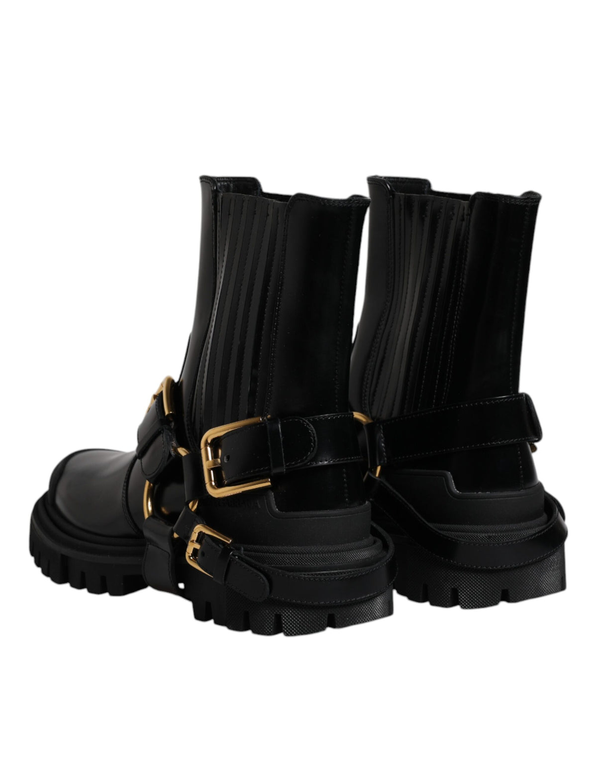 Dolce & Gabbana Schwarze Leder Slip-On Stretch Trekking Stiefel Schuhe