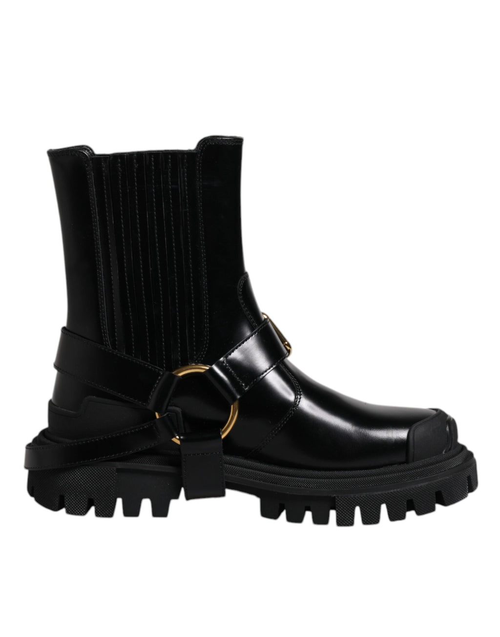 Dolce & Gabbana Schwarze Leder Slip-On Stretch Trekking Stiefel Schuhe