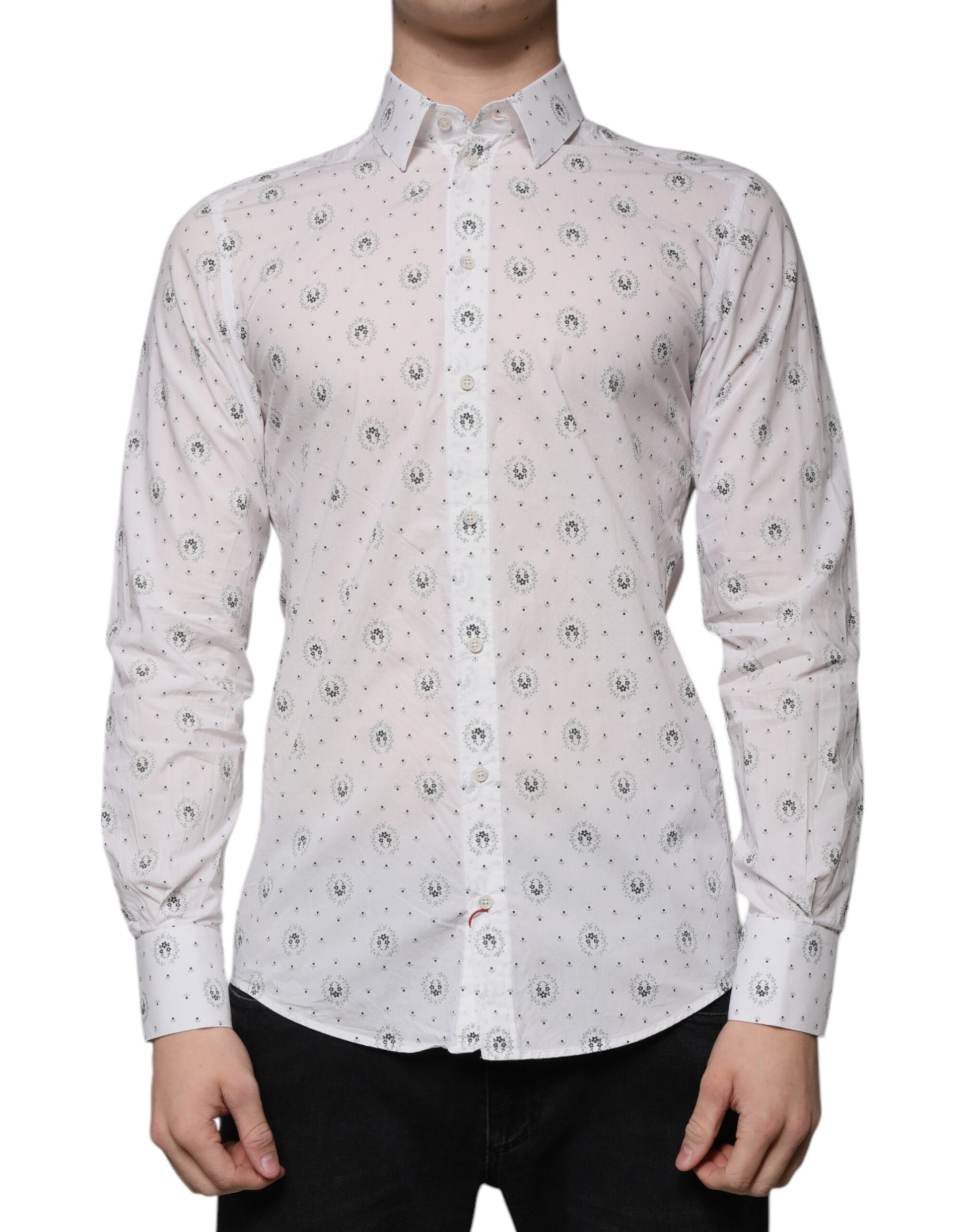 Chemise habillée Dolce & Gabbana en coton blanc imprimé coupe ajustée pour homme