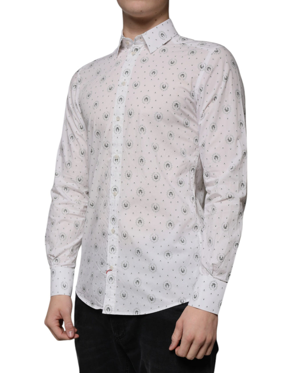 Chemise habillée Dolce & Gabbana en coton blanc imprimé coupe ajustée pour homme