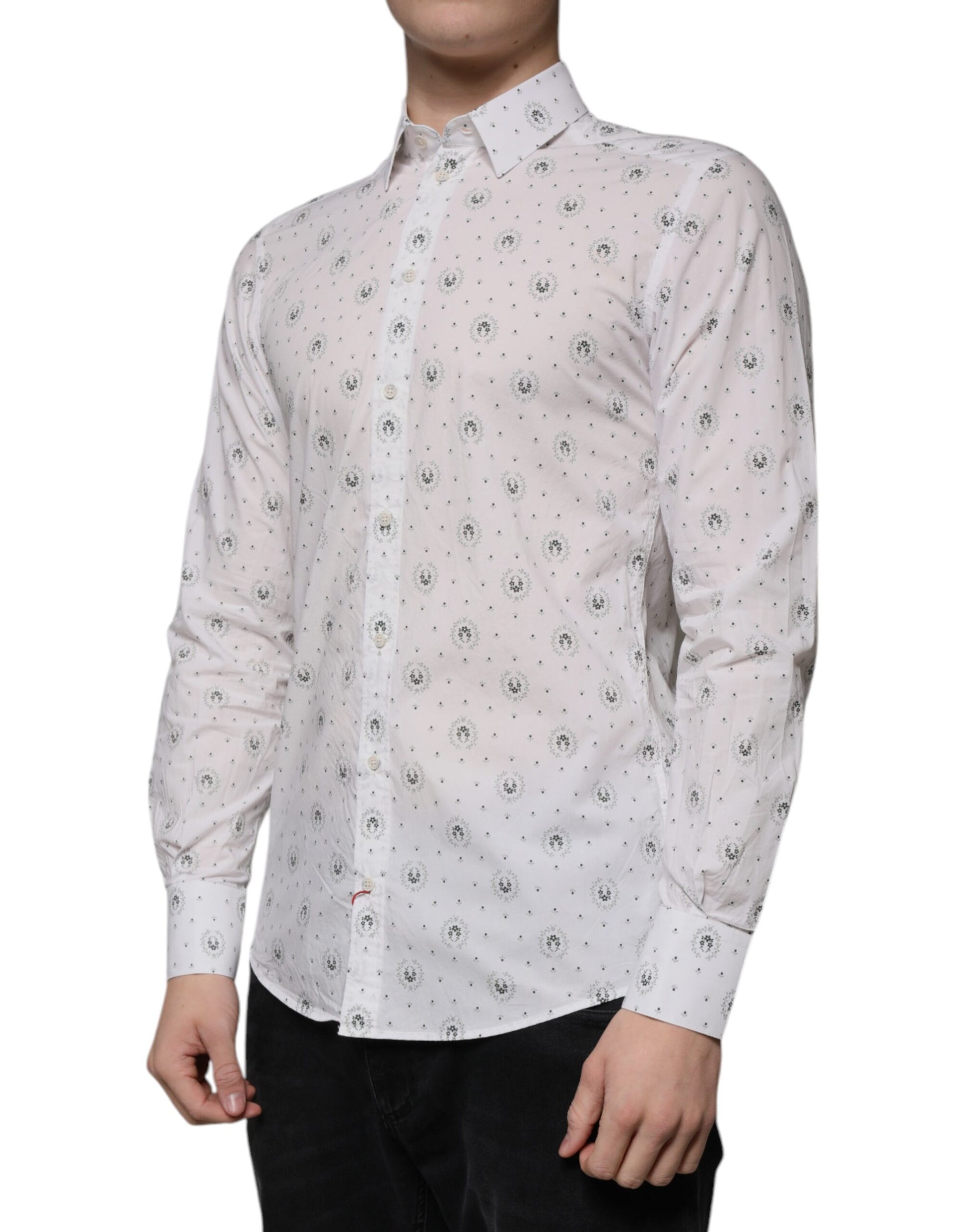 Chemise habillée Dolce & Gabbana en coton blanc imprimé coupe ajustée pour homme