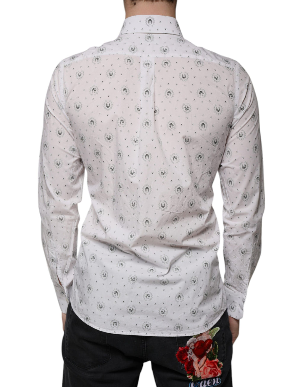 Chemise habillée Dolce & Gabbana en coton blanc imprimé coupe ajustée pour homme