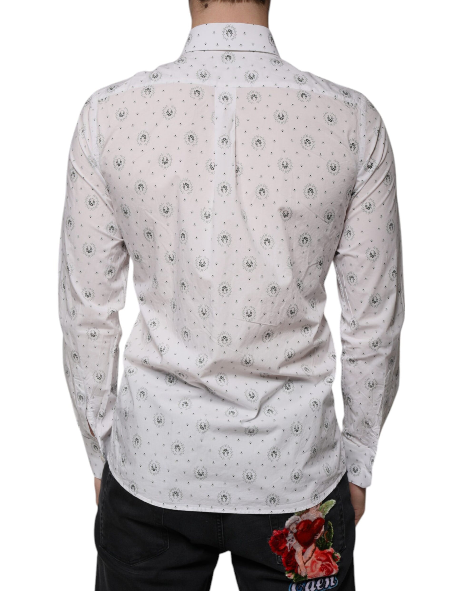 Chemise habillée Dolce & Gabbana en coton blanc imprimé coupe ajustée pour homme