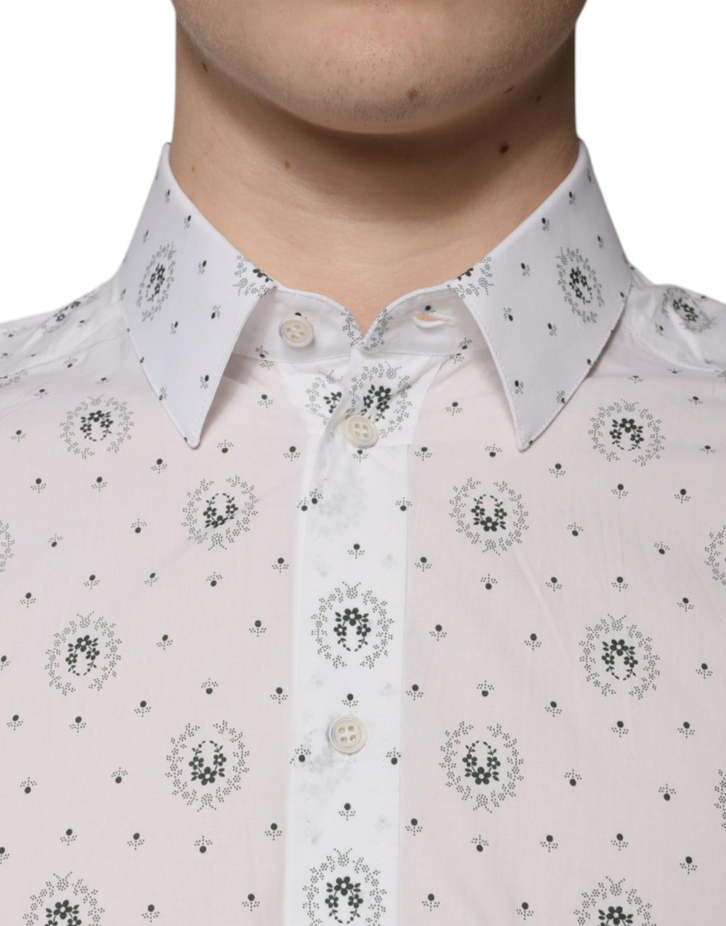 Chemise habillée Dolce & Gabbana en coton blanc imprimé coupe ajustée pour homme