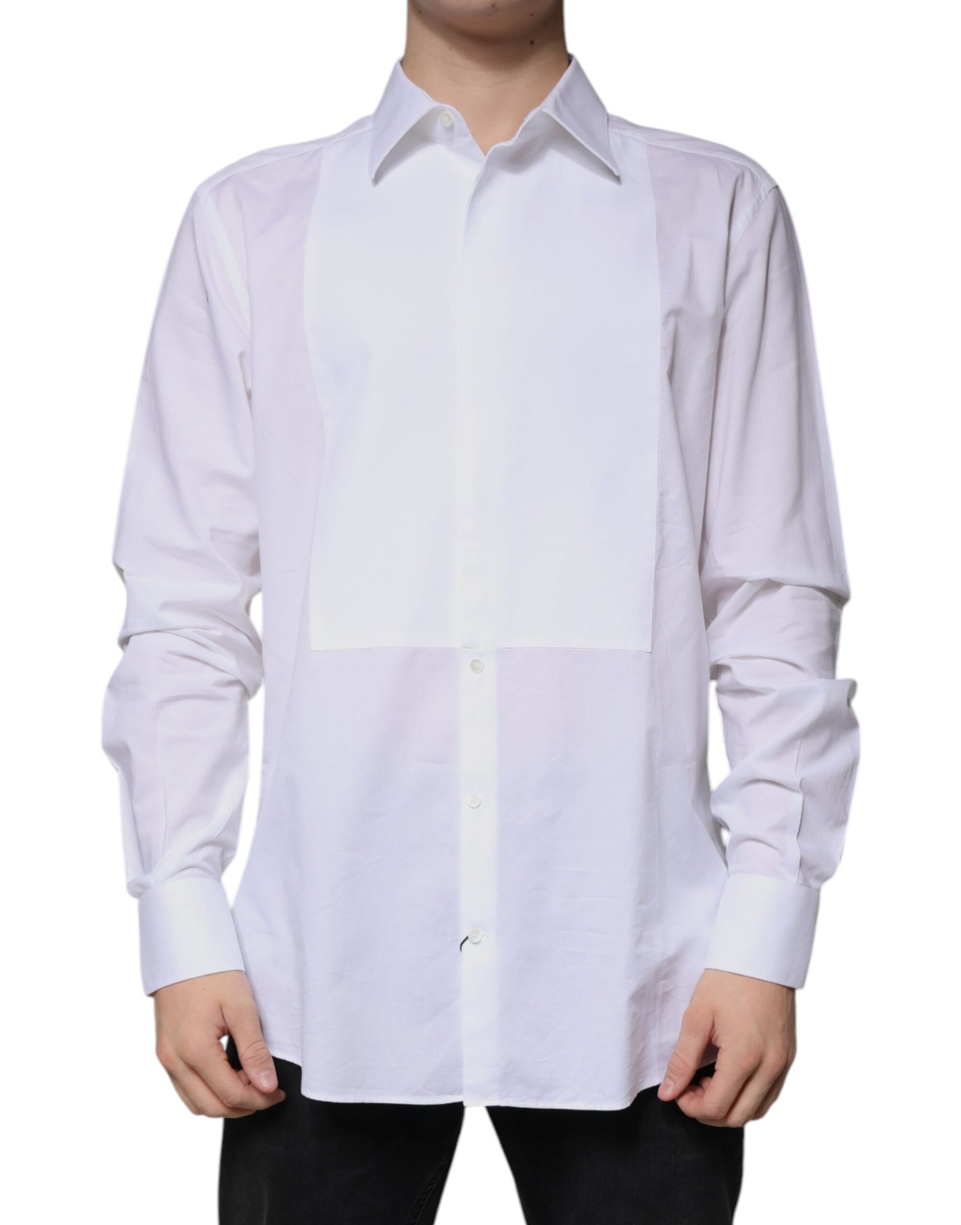 Chemise de Soirée Dolce & Gabbana en Popeline de Coton Blanche à Plastron Doré