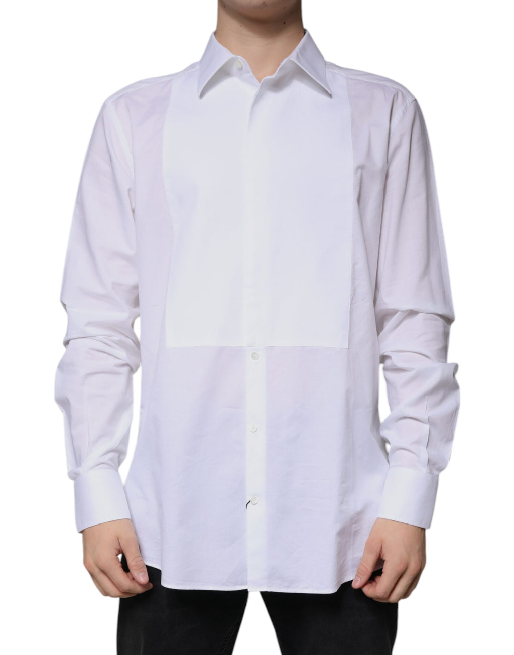 Chemise de Soirée Dolce & Gabbana en Popeline de Coton Blanche à Plastron Doré