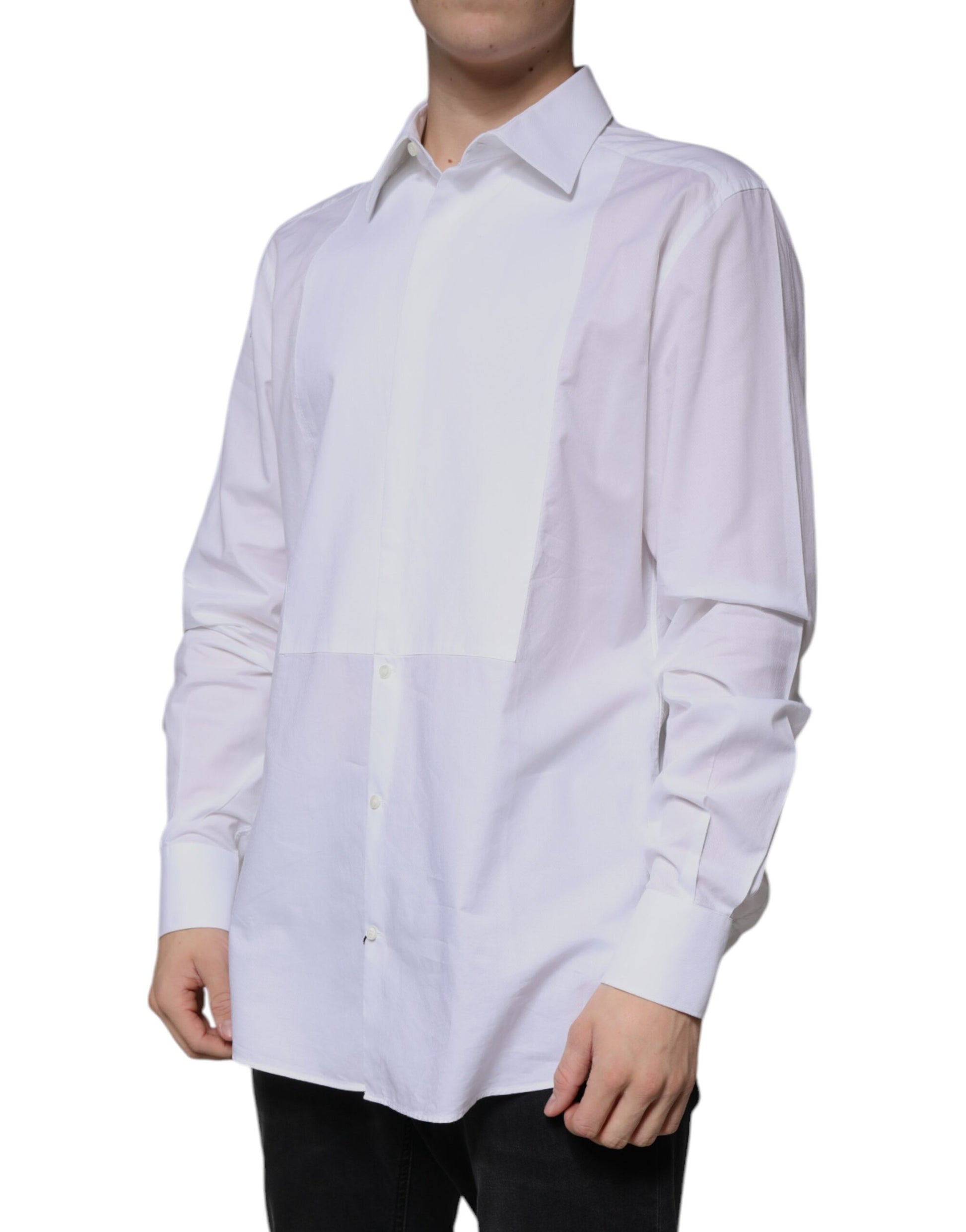 Chemise de Soirée Dolce & Gabbana en Popeline de Coton Blanche à Plastron Doré