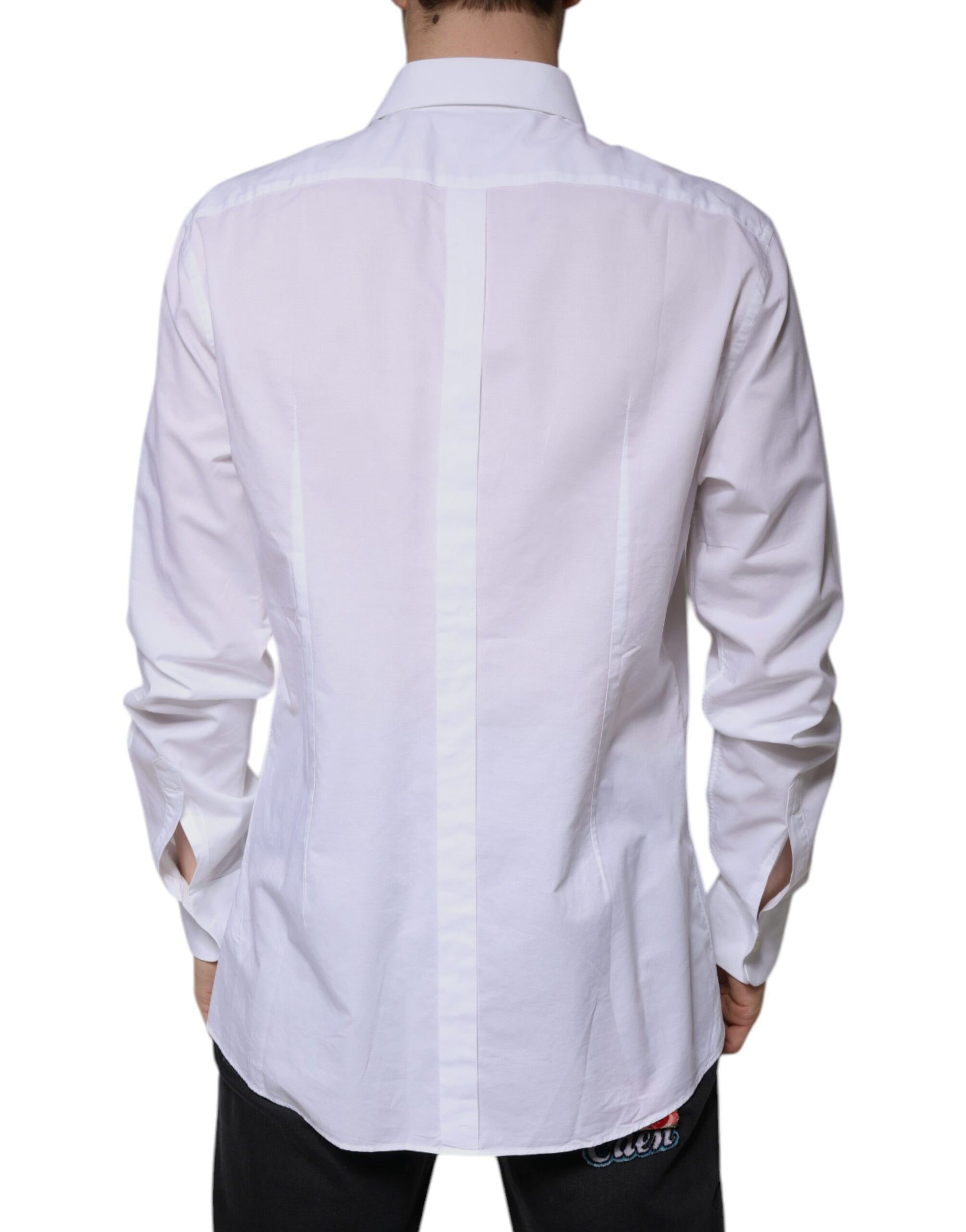 Chemise de Soirée Dolce & Gabbana en Popeline de Coton Blanche à Plastron Doré