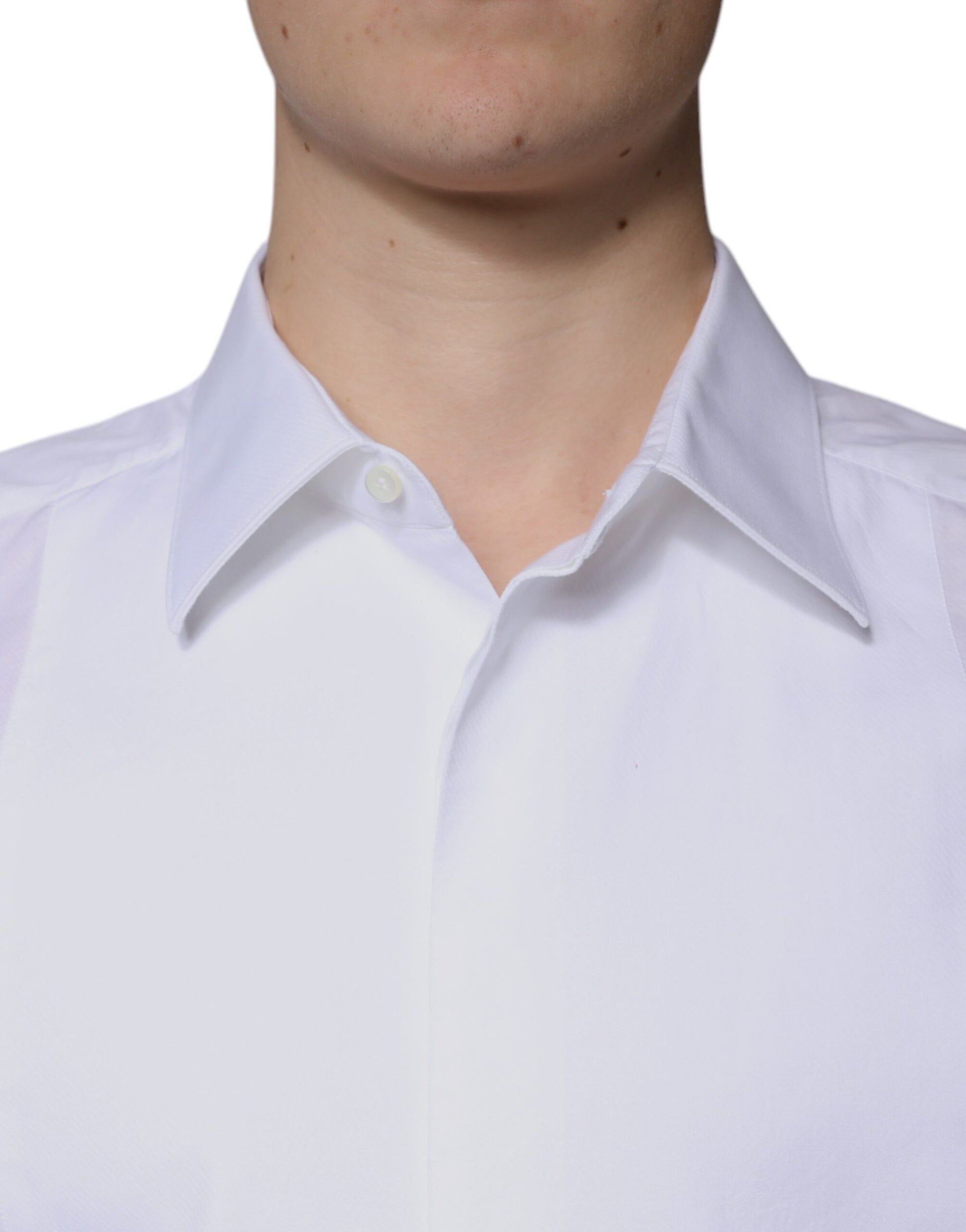 Chemise de Soirée Dolce & Gabbana en Popeline de Coton Blanche à Plastron Doré