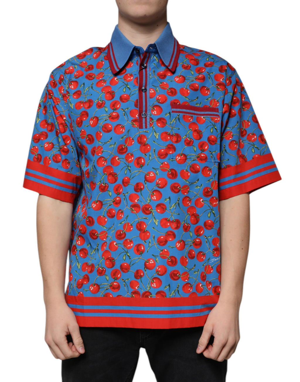 Polo en coton à col pour homme Dolce & Gabbana Blue Cherry