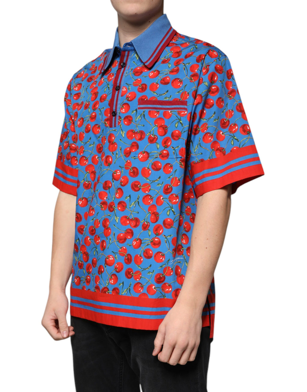 Polo en coton à col pour homme Dolce & Gabbana Blue Cherry
