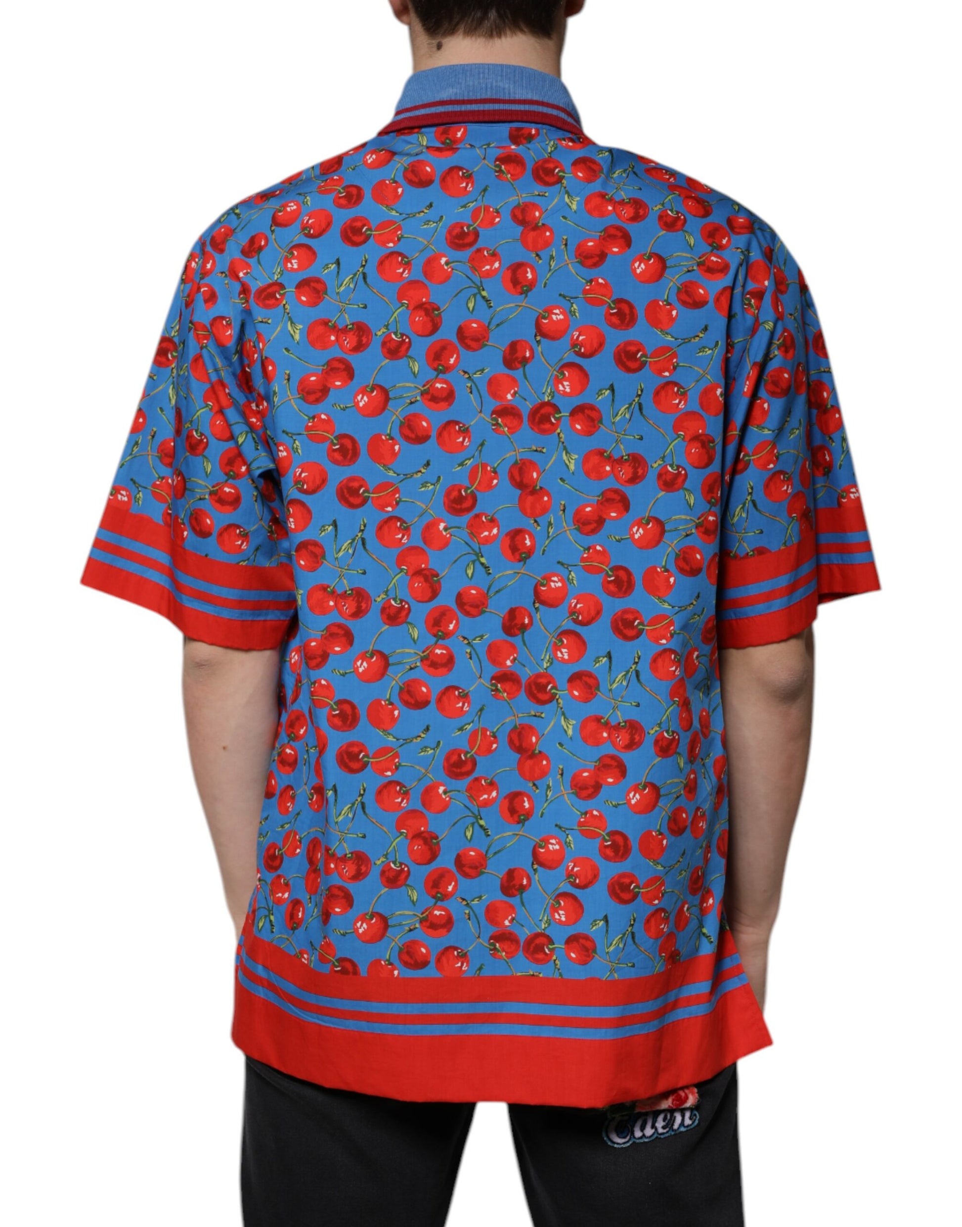 Polo en coton à col pour homme Dolce & Gabbana Blue Cherry