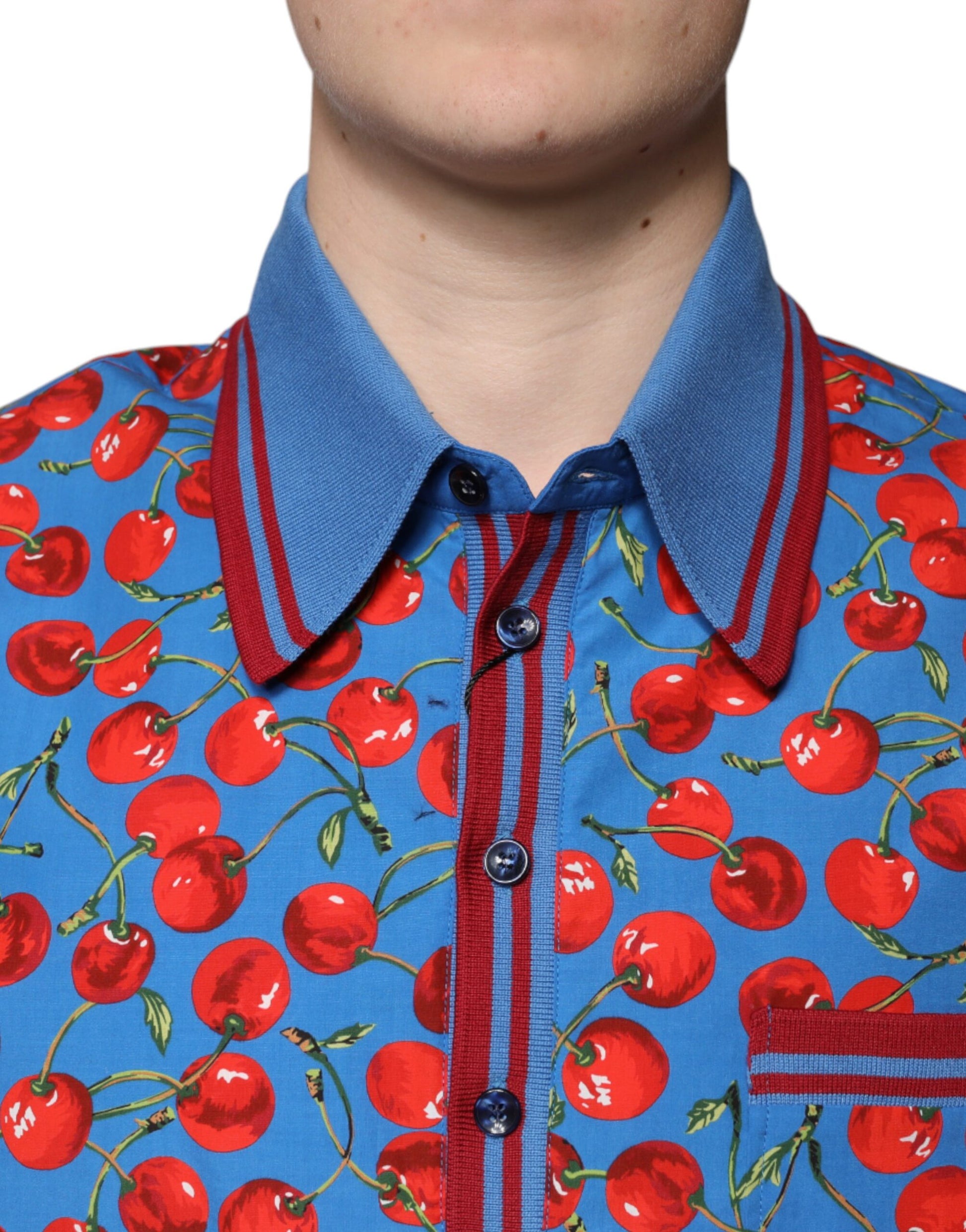 Polo en coton à col pour homme Dolce & Gabbana Blue Cherry