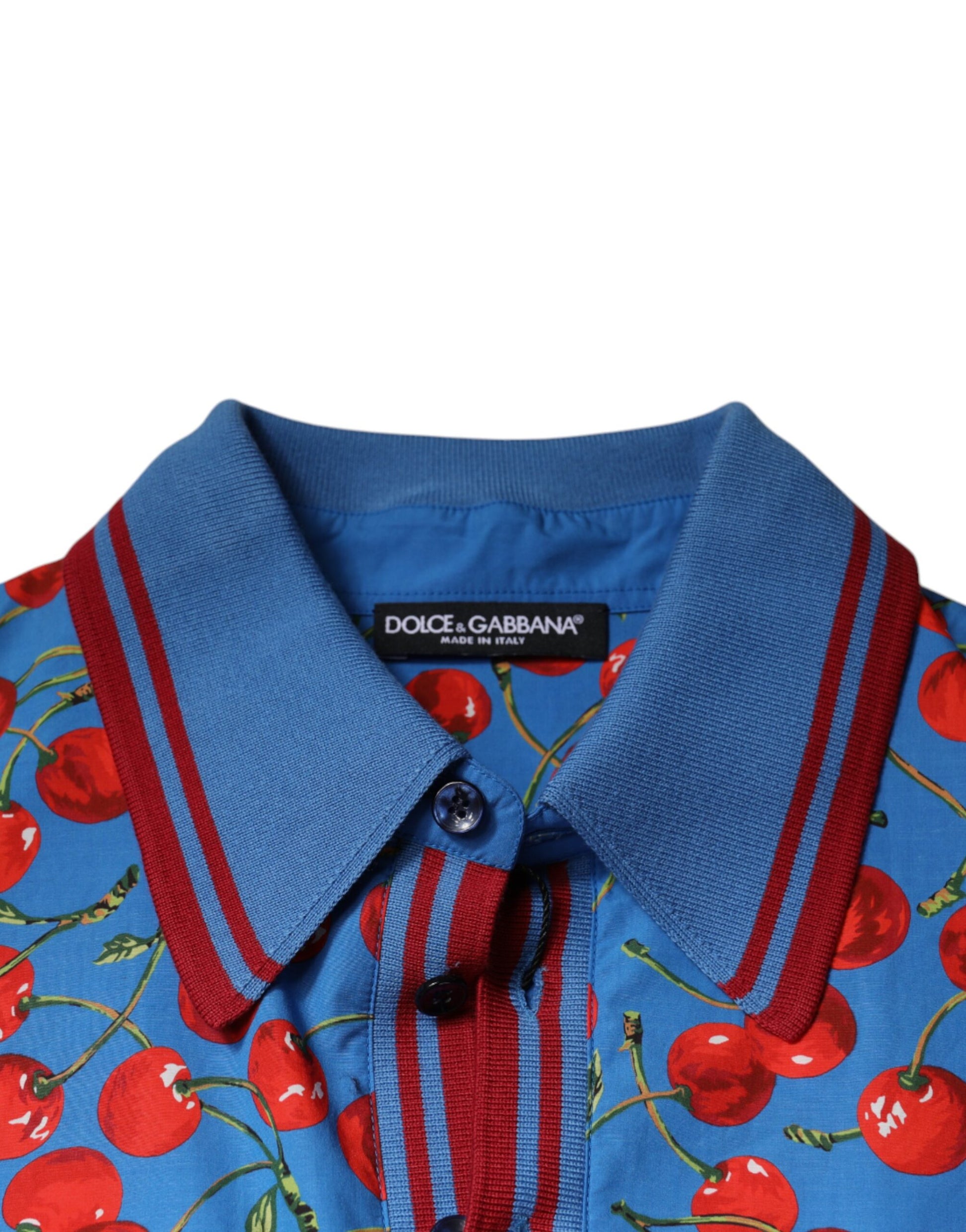 Polo en coton à col pour homme Dolce & Gabbana Blue Cherry