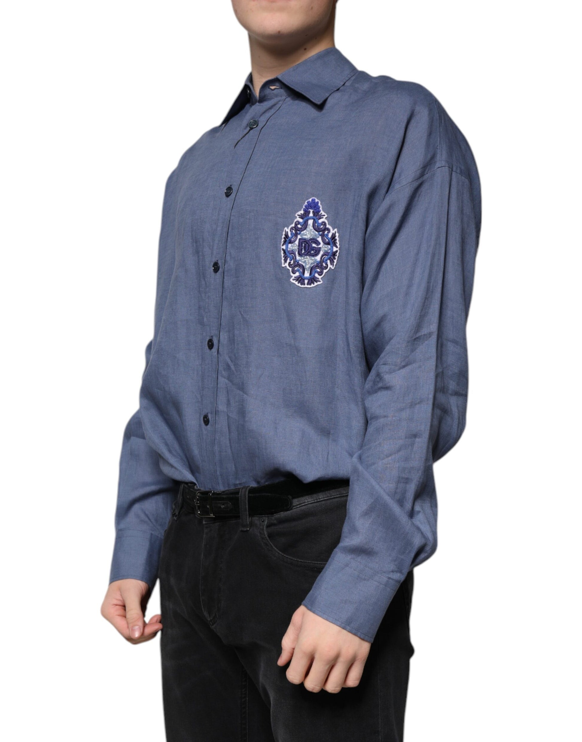 Dolce & Gabbana Blue Long Sleeve T-Shirt for Men detail view