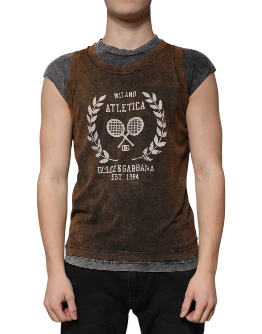 Dolce & Gabbana Brown Sleeveless T-Shirt for Men