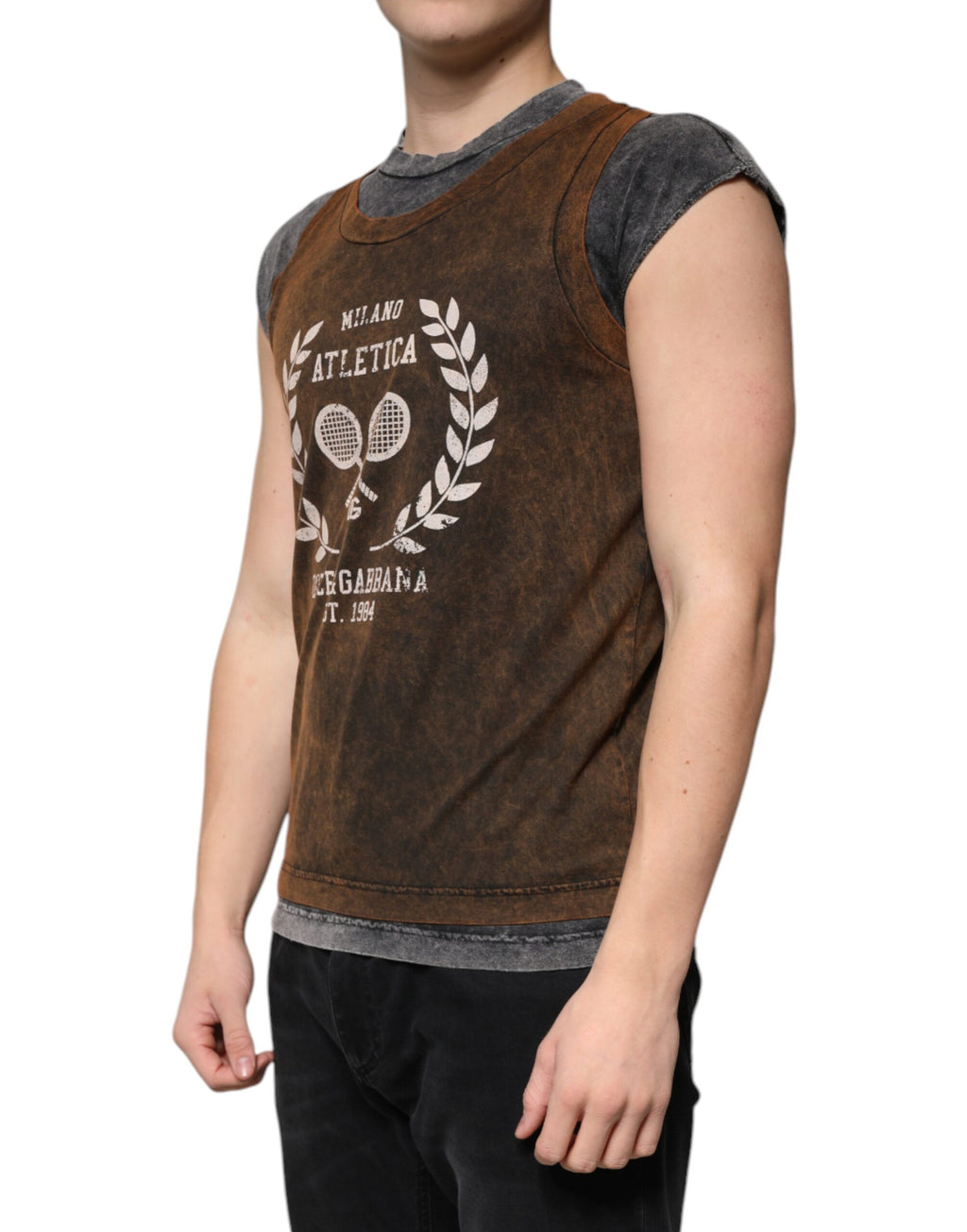 Dolce & Gabbana Brown Sleeveless T-Shirt for Men detail view