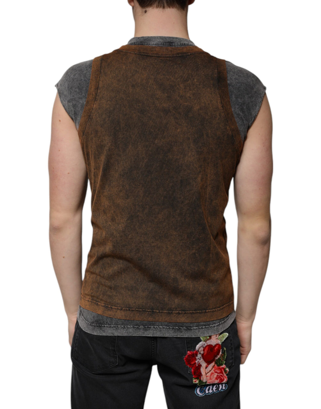 Dolce & Gabbana Brown Sleeveless T-Shirt for Men side view