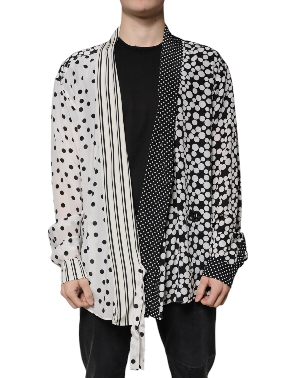 Chemise décontractée en soie à pois noirs et blancs Dolce & Gabbana pour homme
