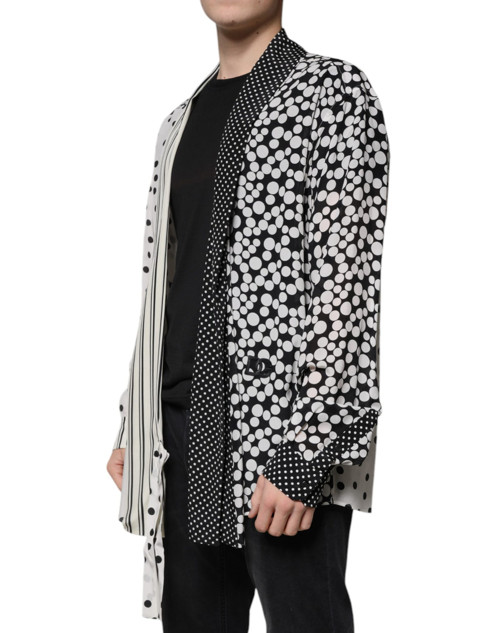 Chemise décontractée en soie à pois noirs et blancs Dolce & Gabbana pour homme