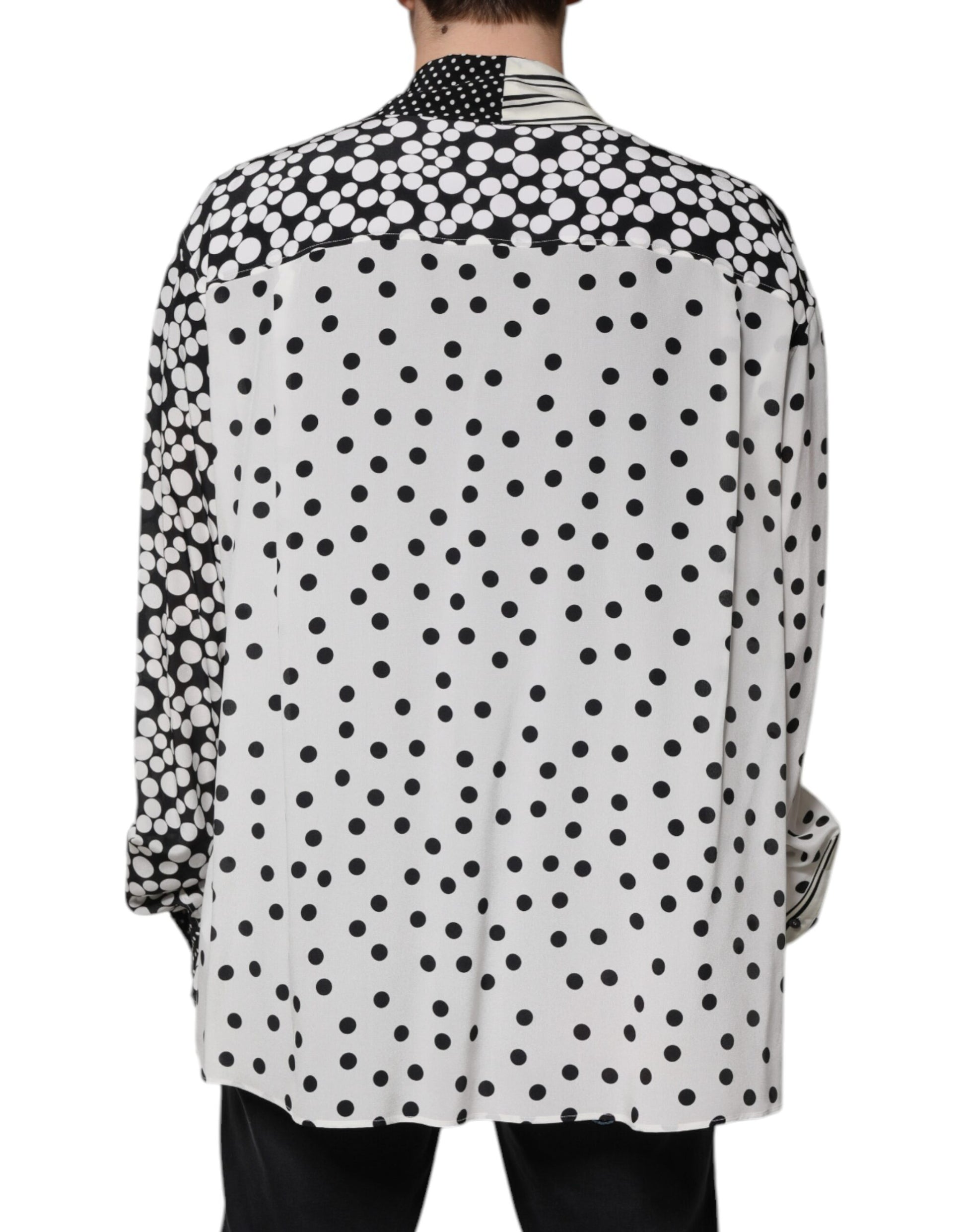 Chemise décontractée en soie à pois noirs et blancs Dolce & Gabbana pour homme