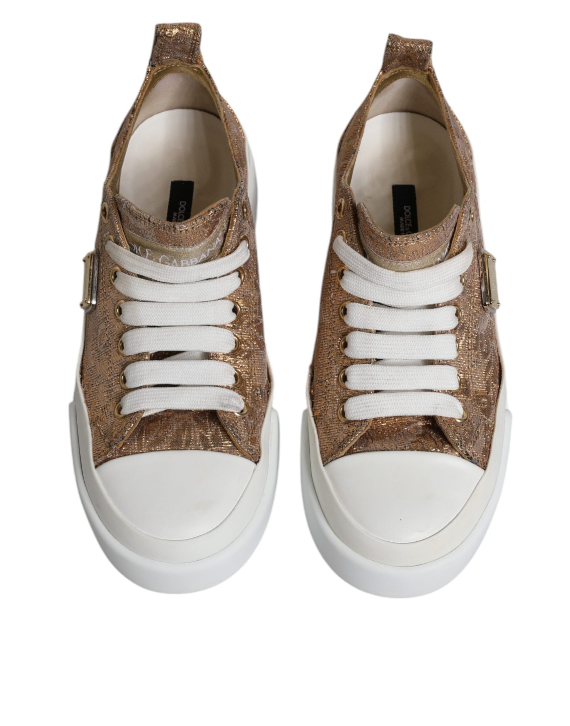 Chaussures Baskets Basses Dolce & Gabbana Logo Doré Blanc