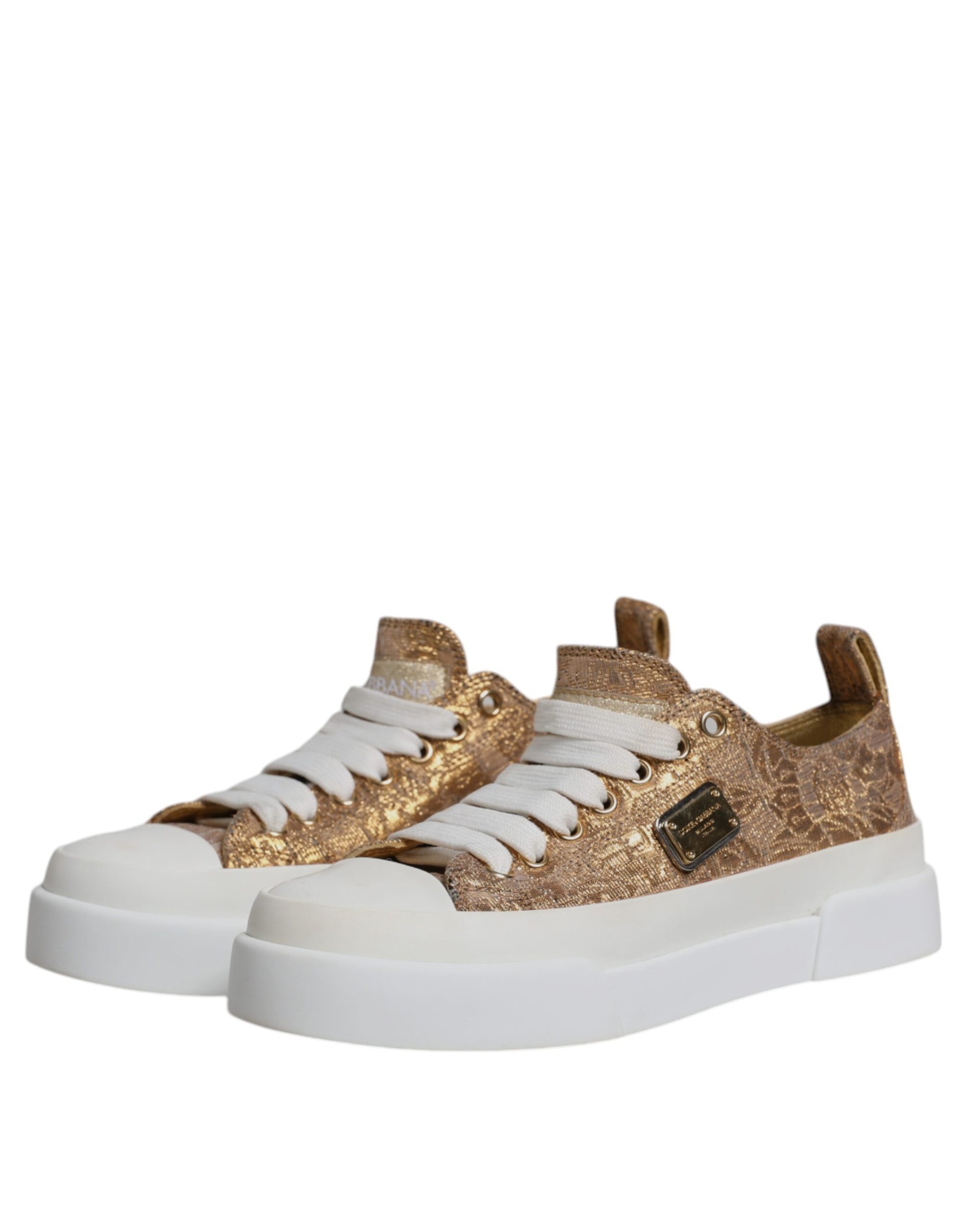 Chaussures Baskets Basses Dolce & Gabbana Logo Doré Blanc