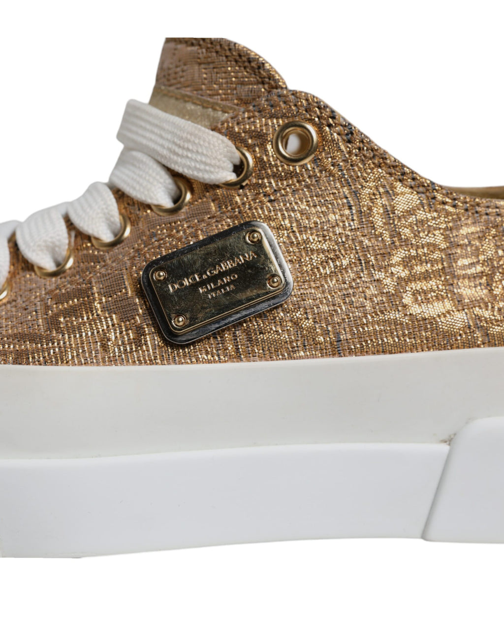 Chaussures Baskets Basses Dolce & Gabbana Logo Doré Blanc