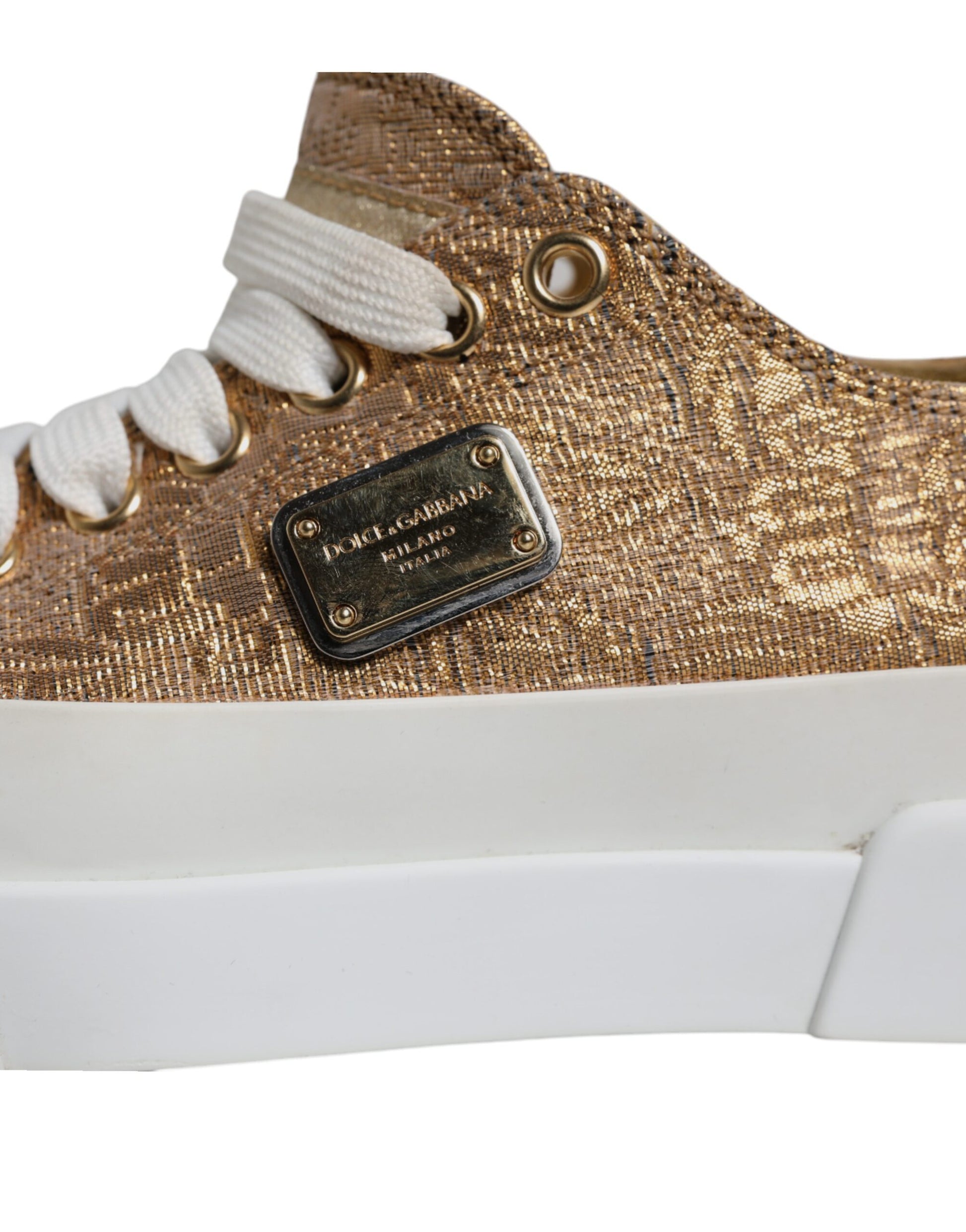 Chaussures Baskets Basses Dolce & Gabbana Logo Doré Blanc