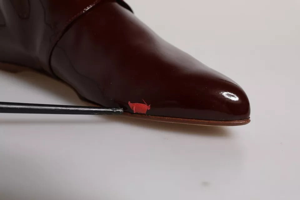 Dolce & Gabbana Bordeauxrote Leder-Schnürstiefeletten Schuhe