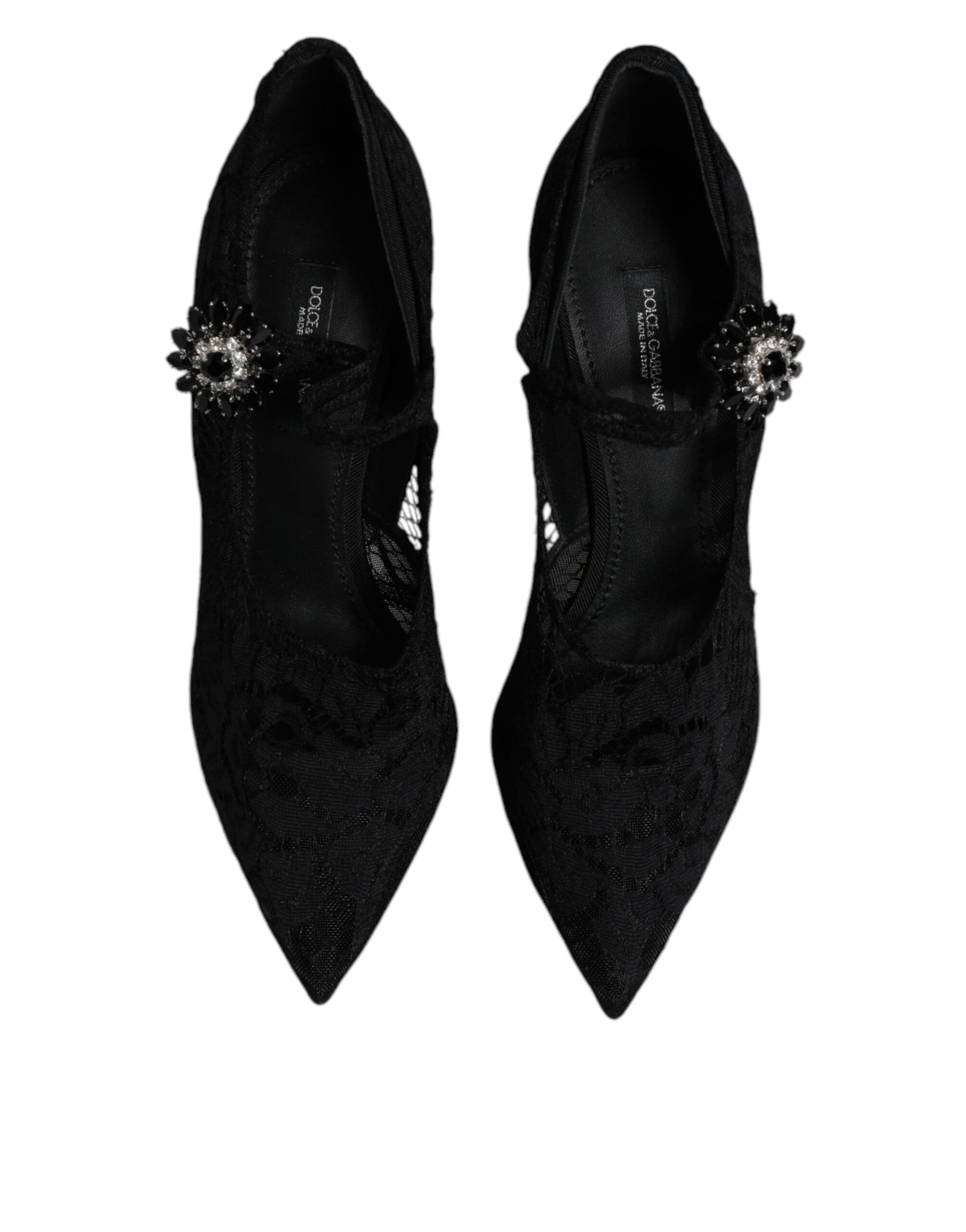 Chaussures escarpins babies Dolce & Gabbana en dentelle noire et cristaux