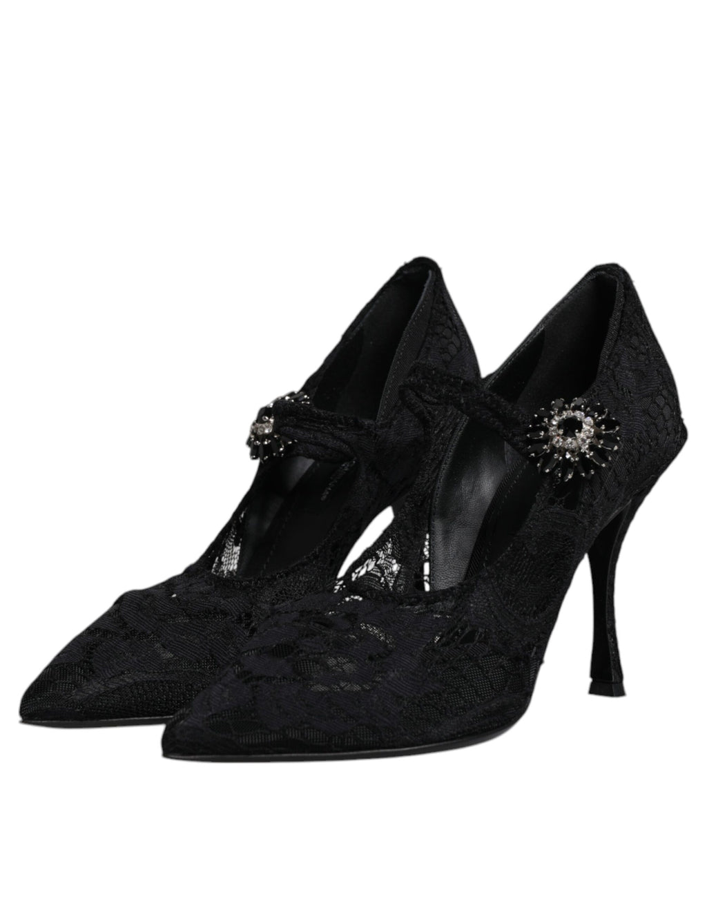 Chaussures escarpins babies Dolce & Gabbana en dentelle noire et cristaux
